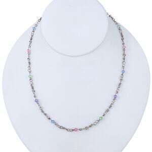 Estate Sterling Silver 925 Multi Color Crystal Necklace 17"